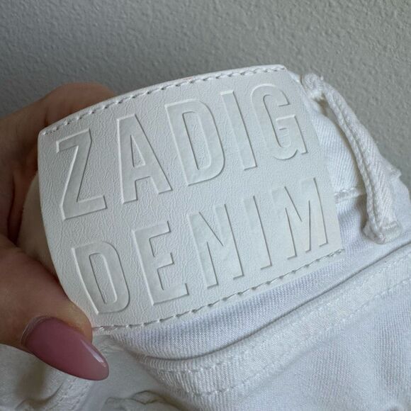 Zadig & Voltaire Ava Denim Straight Slim Fray Ankle Jeans Judo White Size 26 - Picture 8 of 10